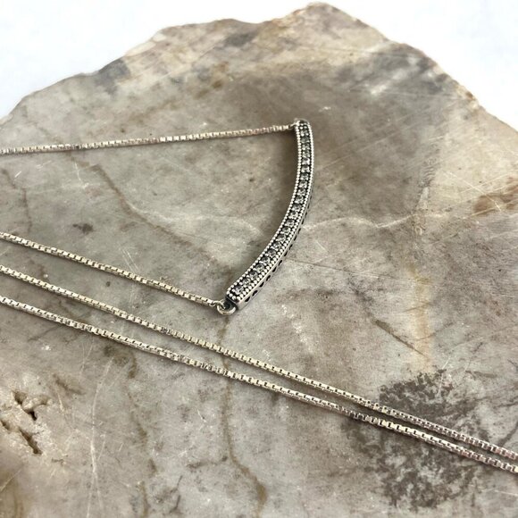 Hearts Of Pandora Sterling Silver 925 ALE CZ Curved Bar Necklace Adjustable 20" - Picture 5 of 16